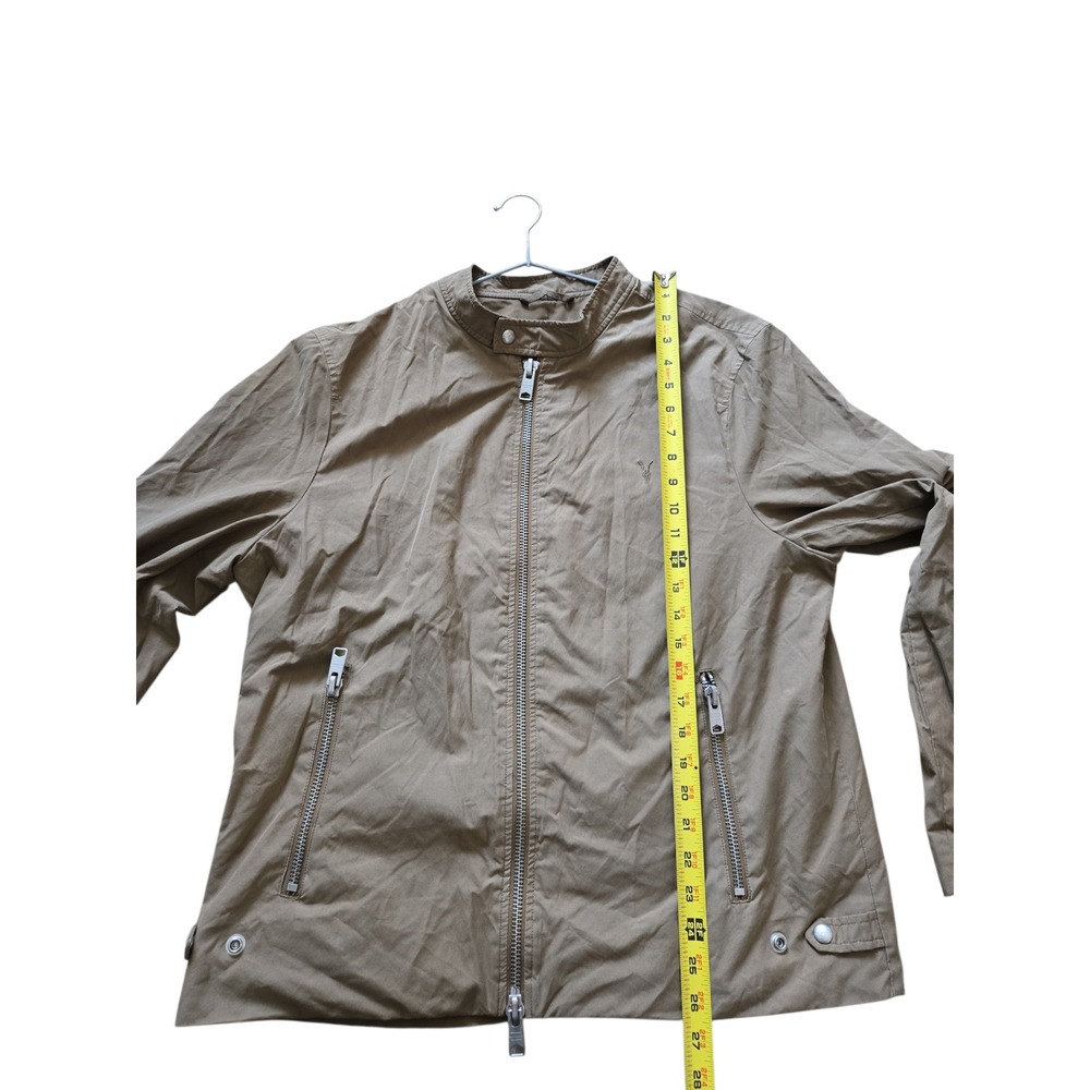 AllSaints‎ Mens Tan Khaki Racer Bomber Jacket XL Embroidered Logo Zip Cuffs - Picture 3 of 16